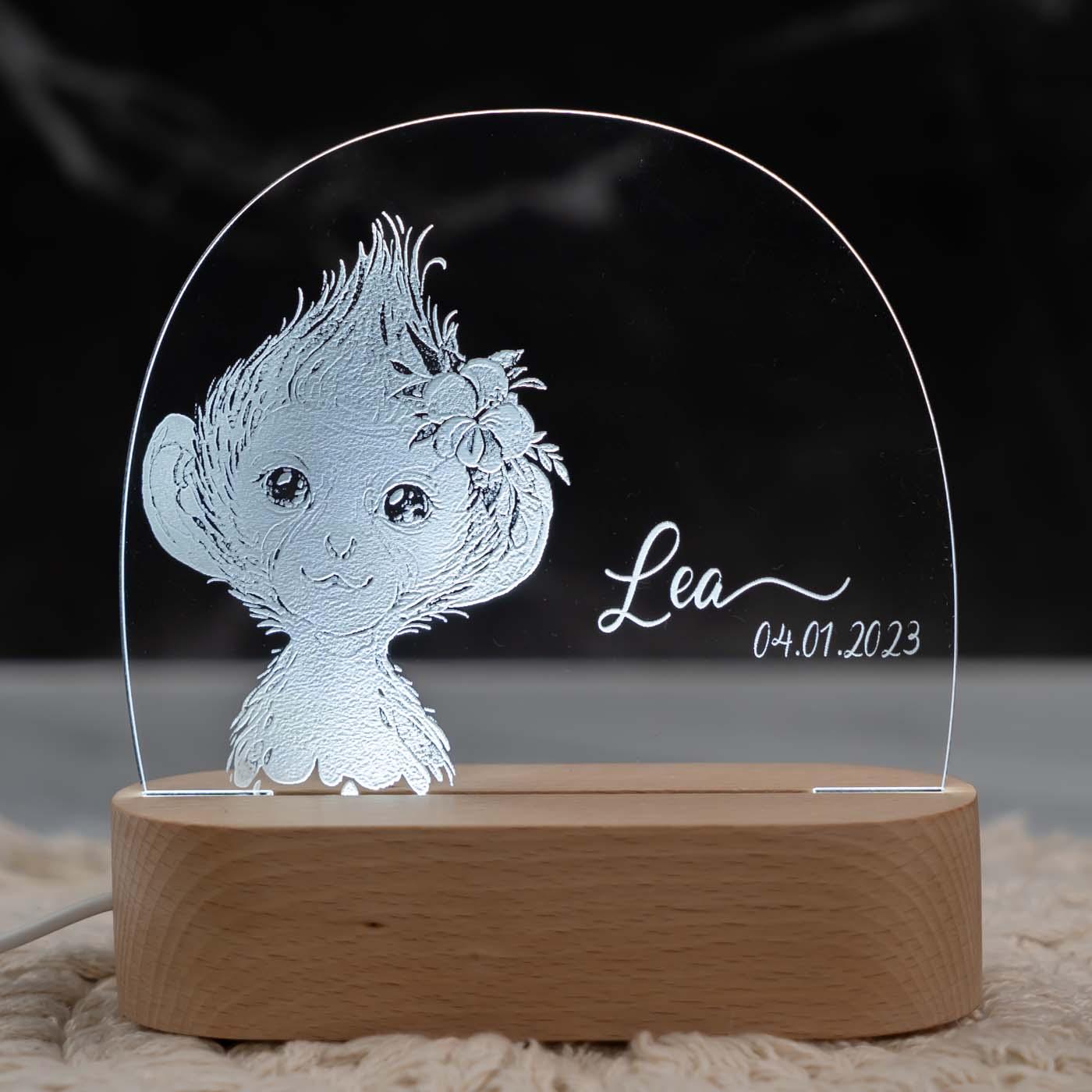 Personalisierte Nachtlampe für Kinder - Baby Affe - Name und Geburtsdatum