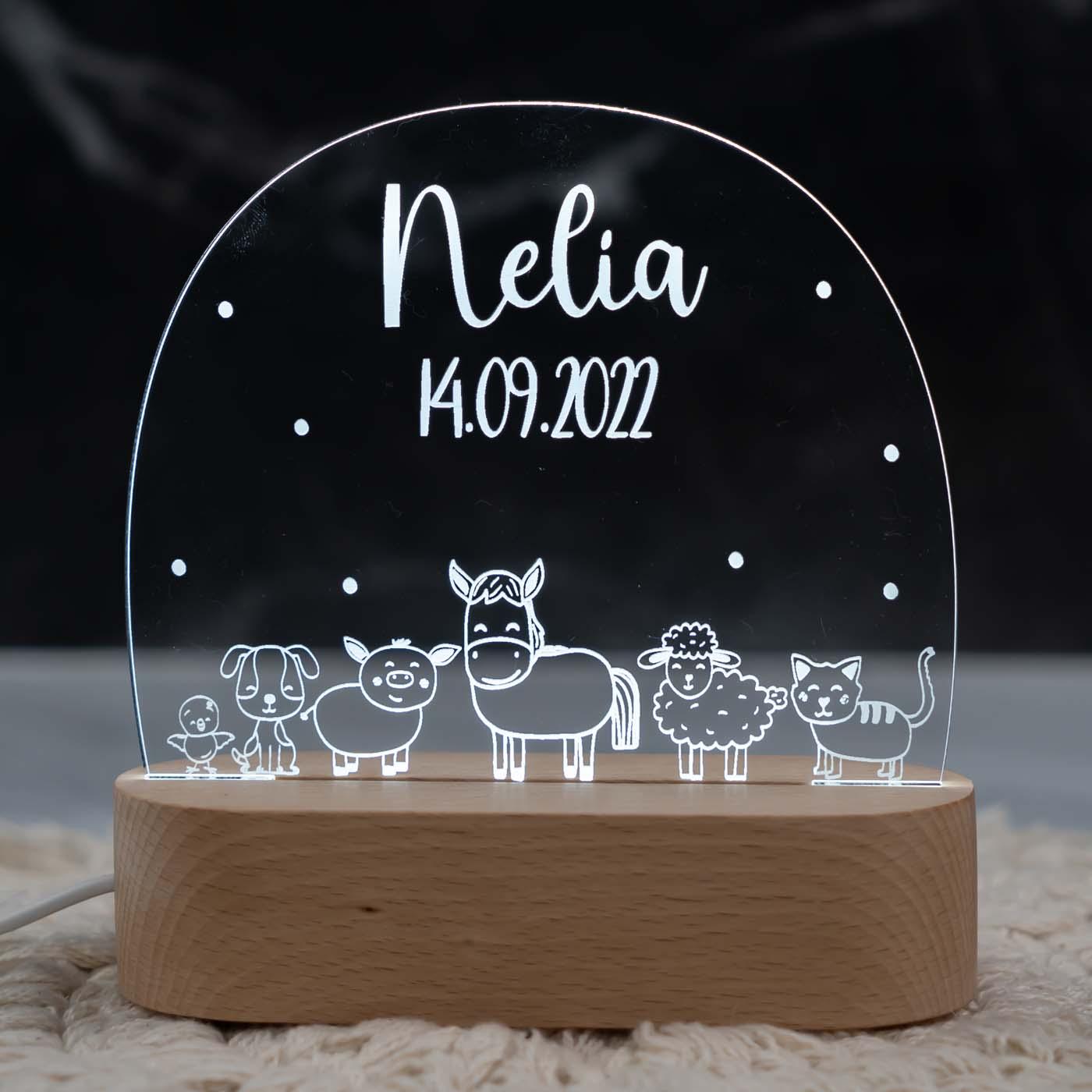 Personalisierte Nachtlampe für Kinder - Bauernhof - Name und Geburtsdatum