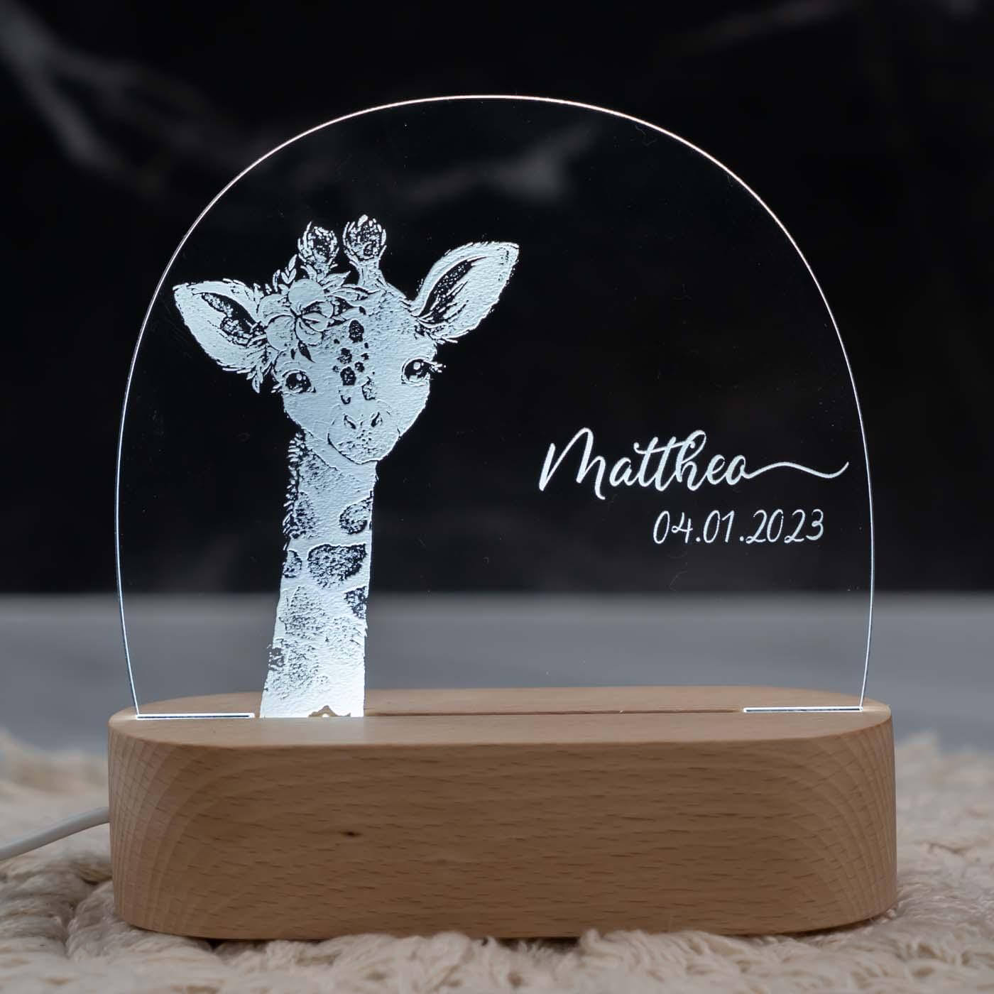 Personalisierte Nachtlampe für Kinder - Girafe - Name und Geburtsdatum