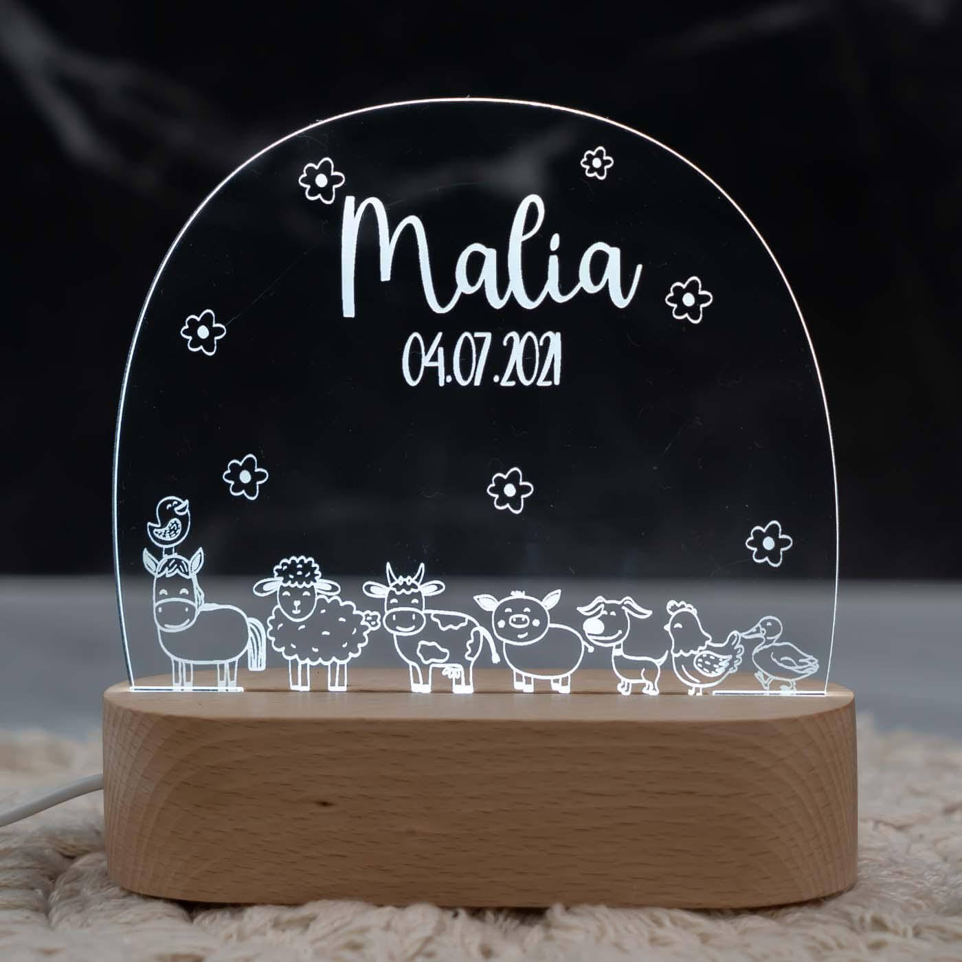Personalisierte Nachtlampe für Kinder - Bauernhof - Name und Geburtsdatum