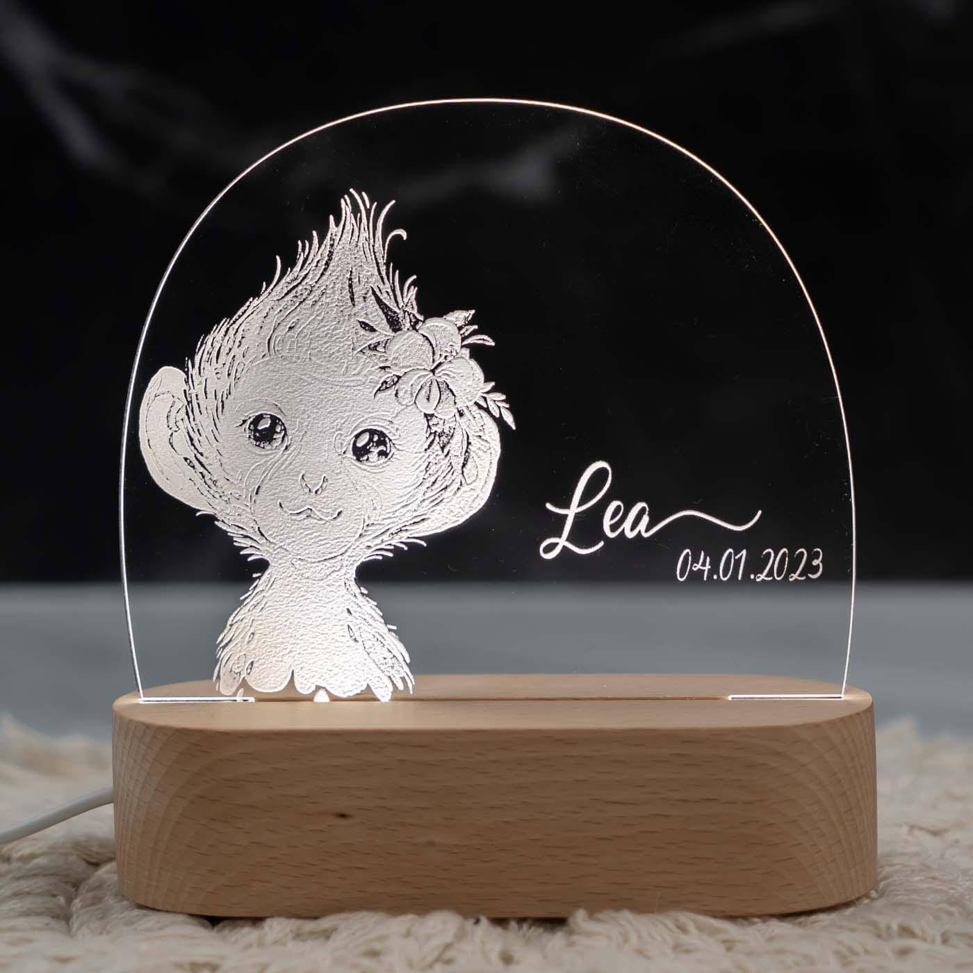Personalisierte Nachtlampe für Kinder - Baby Affe - Name und Geburtsdatum
