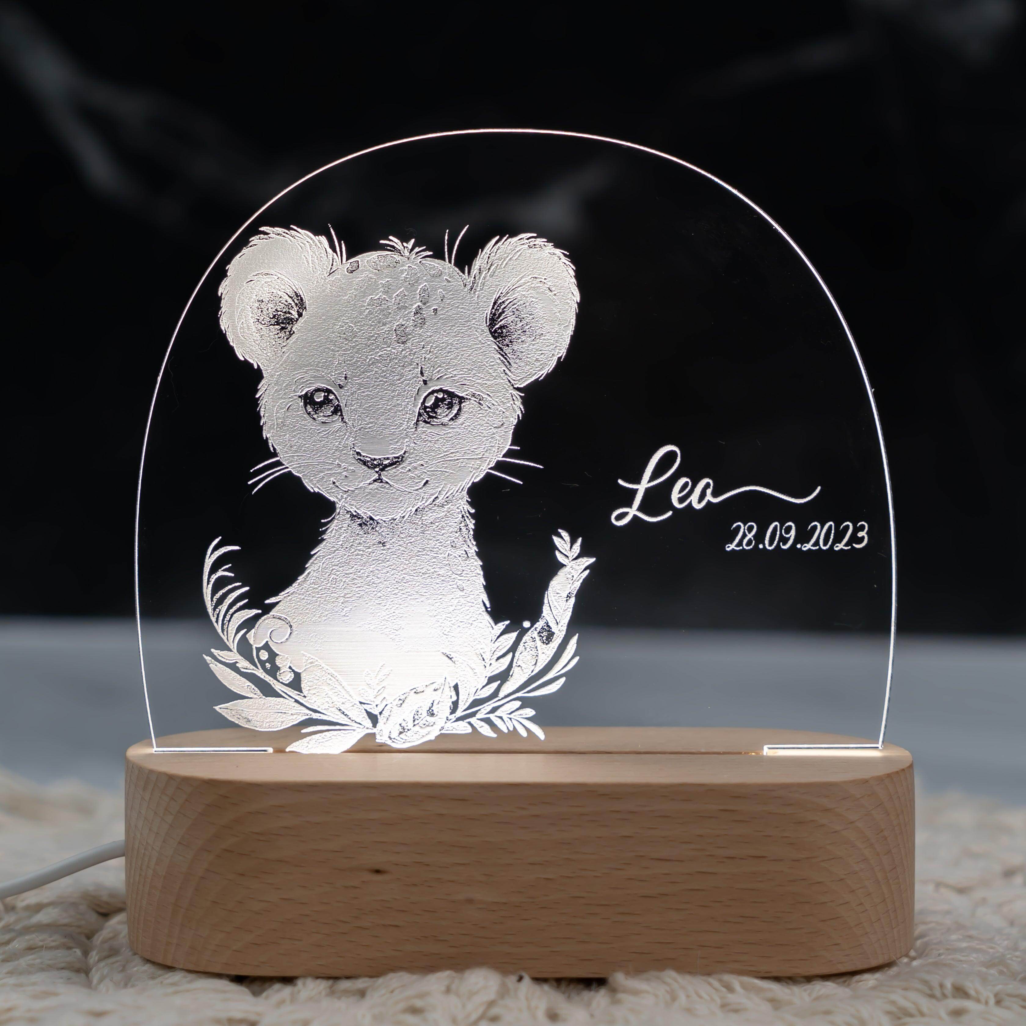 Personalisierte Nachtlampe für Kinder - Baby Löwe - Name und Geburtsdatum