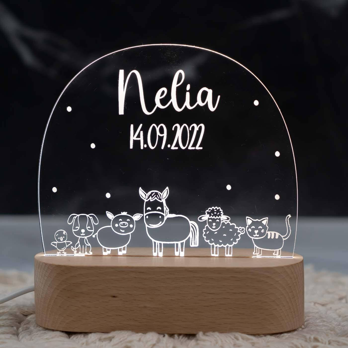 Personalisierte Nachtlampe für Kinder - Bauernhof - Name und Geburtsdatum