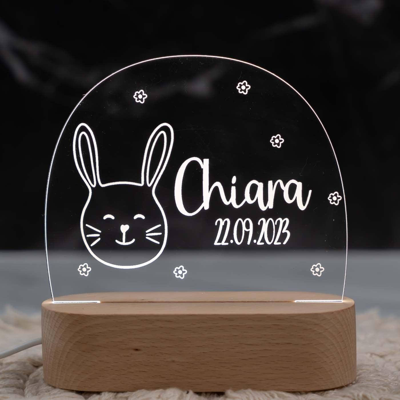 Personalisierte Nachtlampe für Kinder - Happy Hase - Name und Geburtsdatum