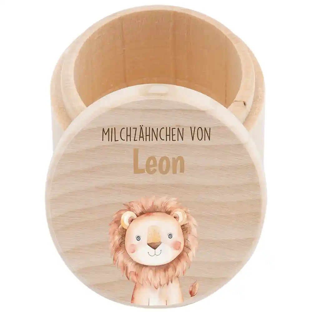 Zahndose Milchzähne personalisiert - Löwe Motiv