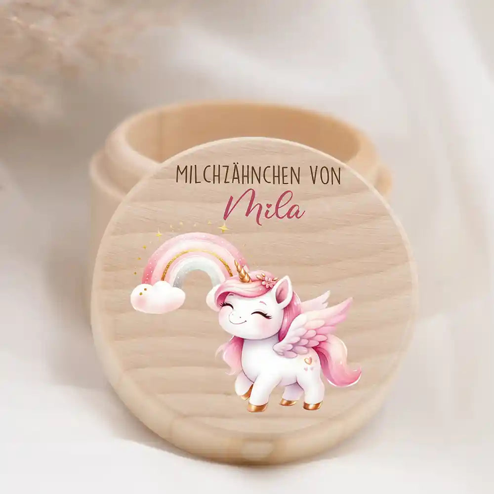 Zahndose Milchzähne personalisiert Einhorn