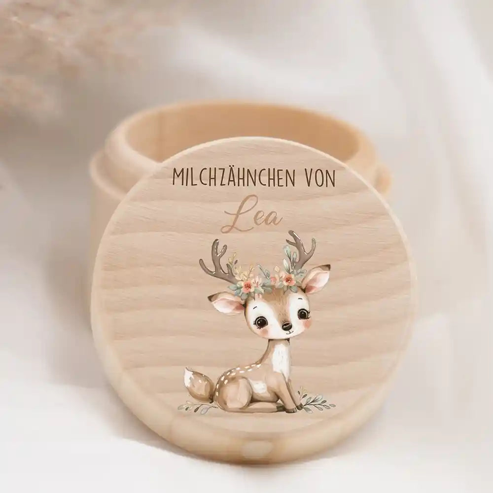 Zahndose Milchzähne personalisiert Baby Reh