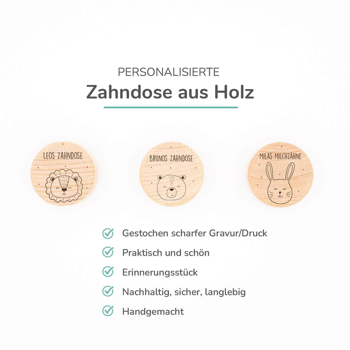Milchzahndose personalisiert aus Holz Waldtiere