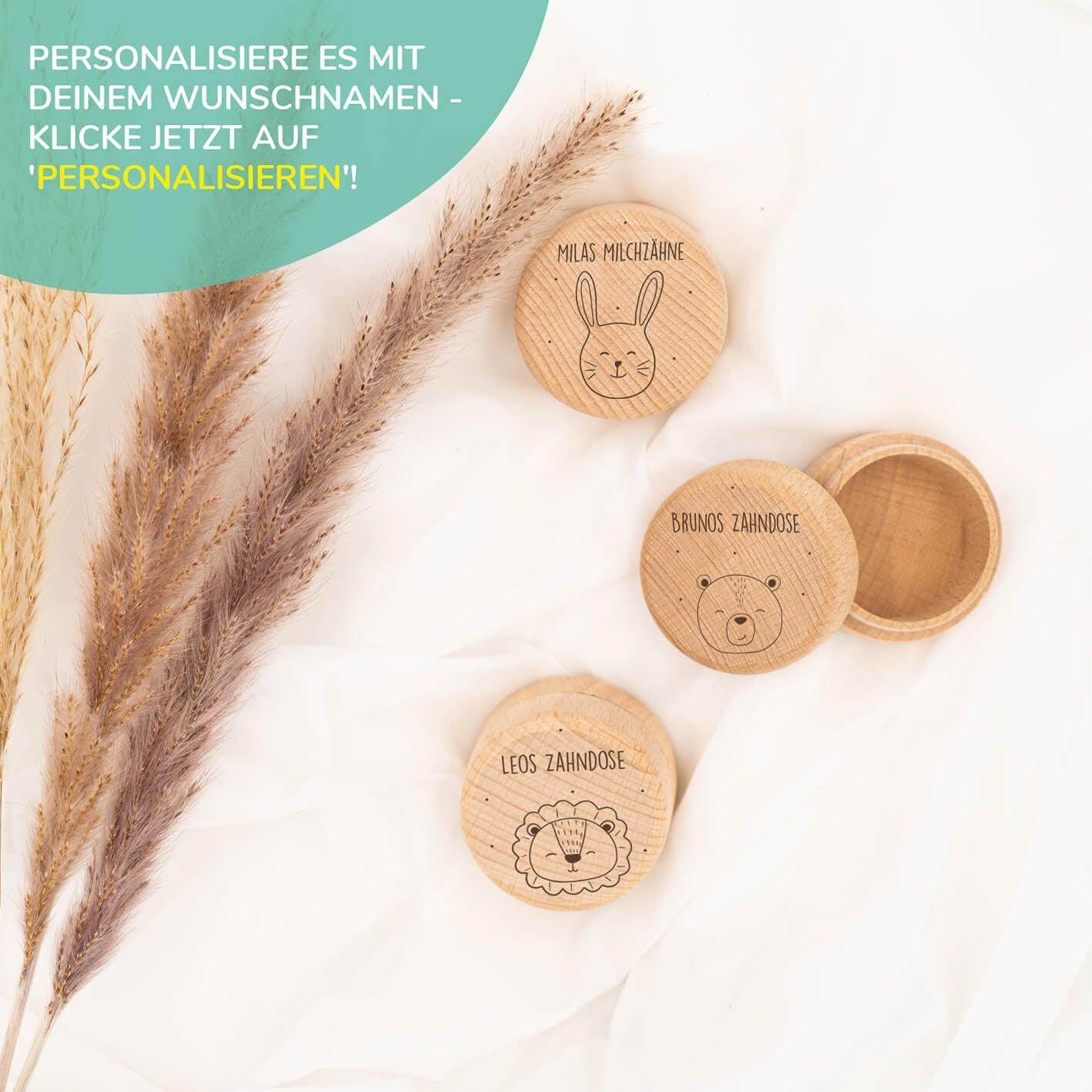 Milchzahndose personalisiert aus Holz Waldtiere