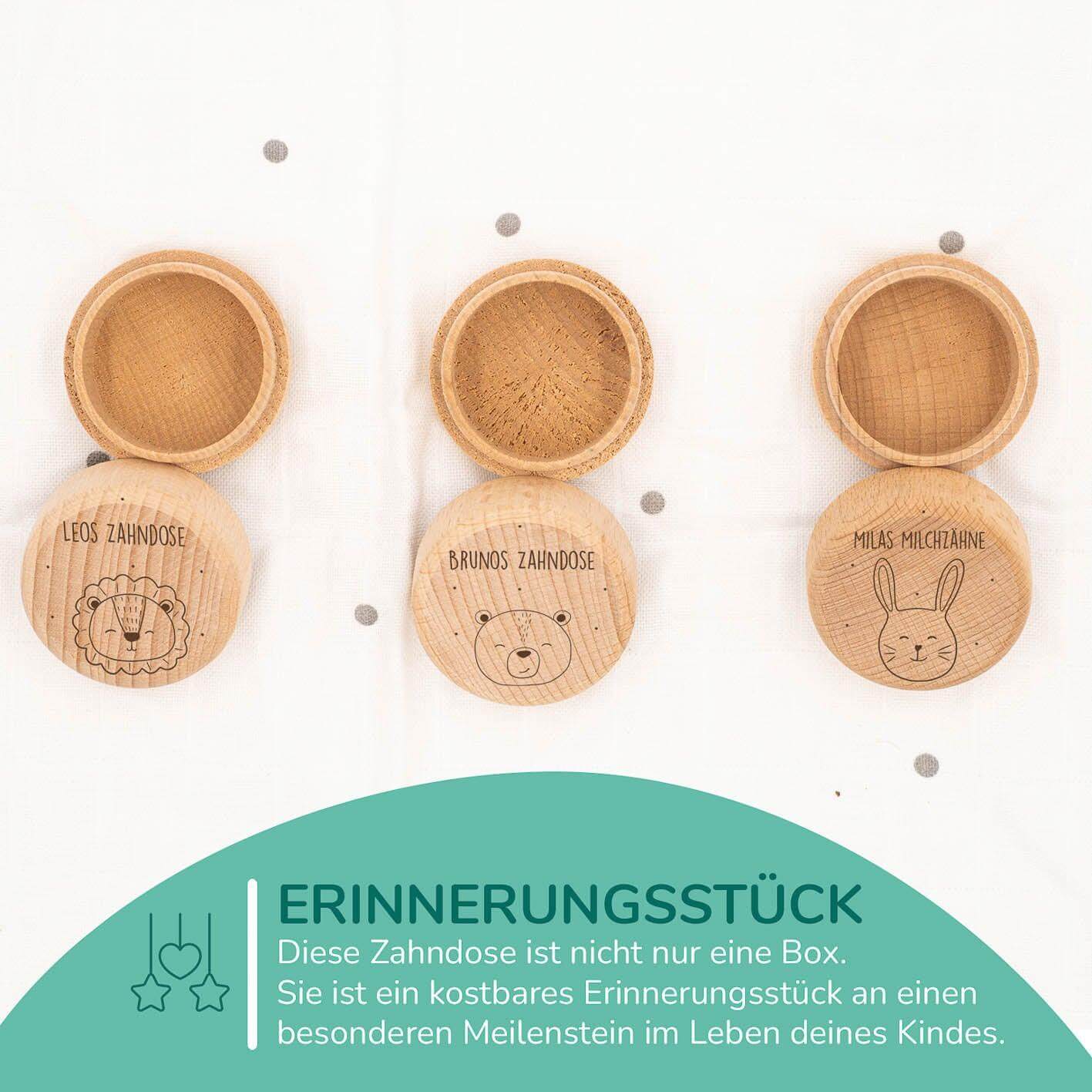 Milchzahndose personalisiert aus Holz Waldtiere