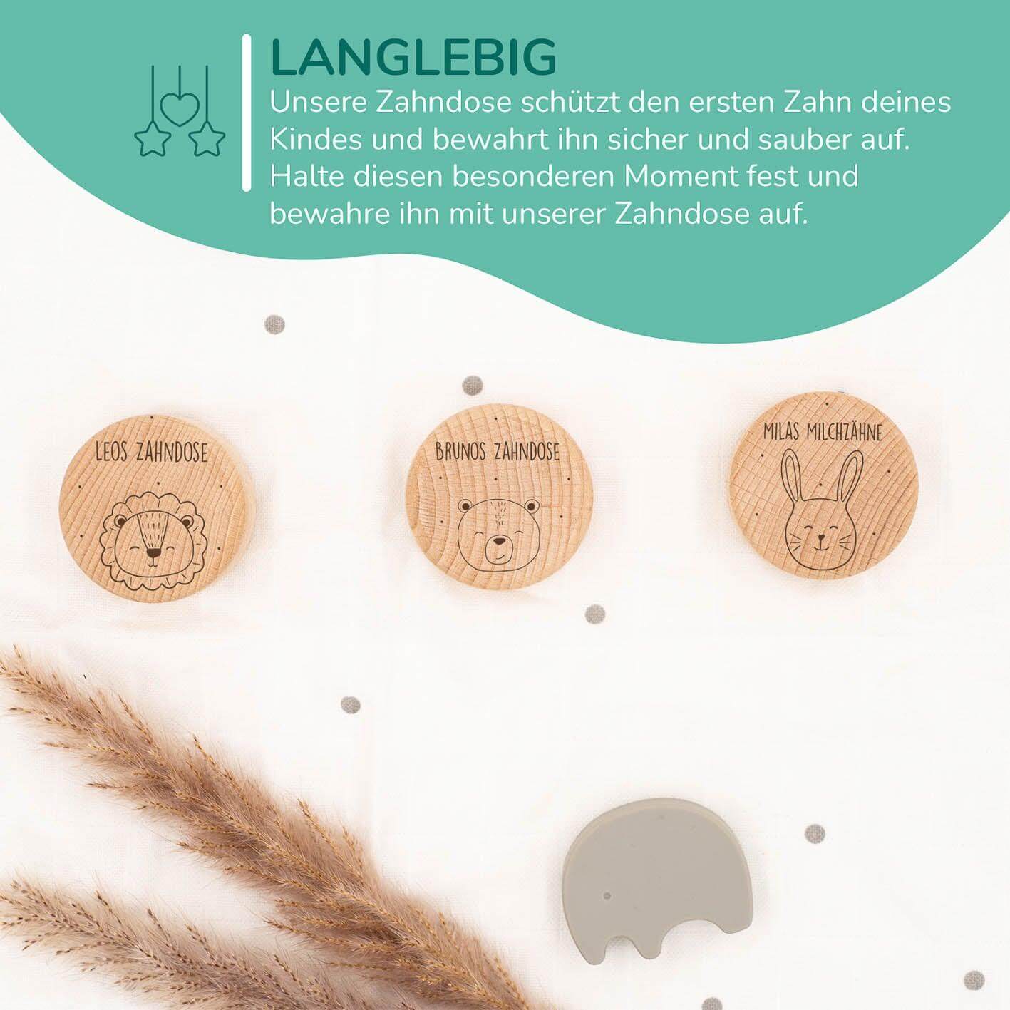 Milchzahndose personalisiert aus Holz Waldtiere