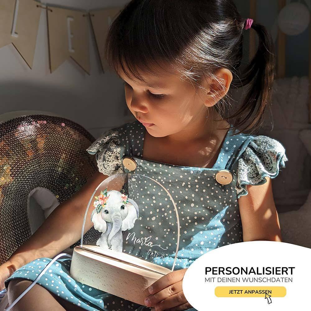 close-up of elephant design on personalized night lamp