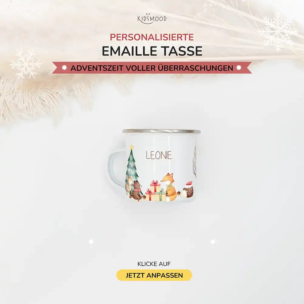 Emaille Tasse personalisiert Weihnachten - niedlicher Fuchs