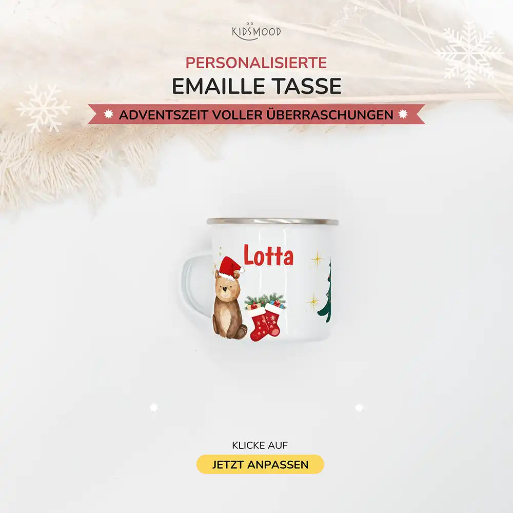 Emaille Tasse personalisiert Weihnachten - Weihnachtsbär
