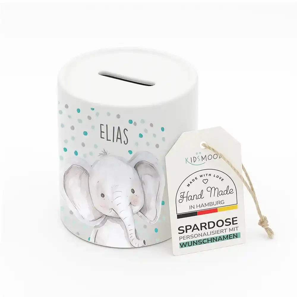 Spardose Kinder aus Keramik - Elefant mit Pünktchen