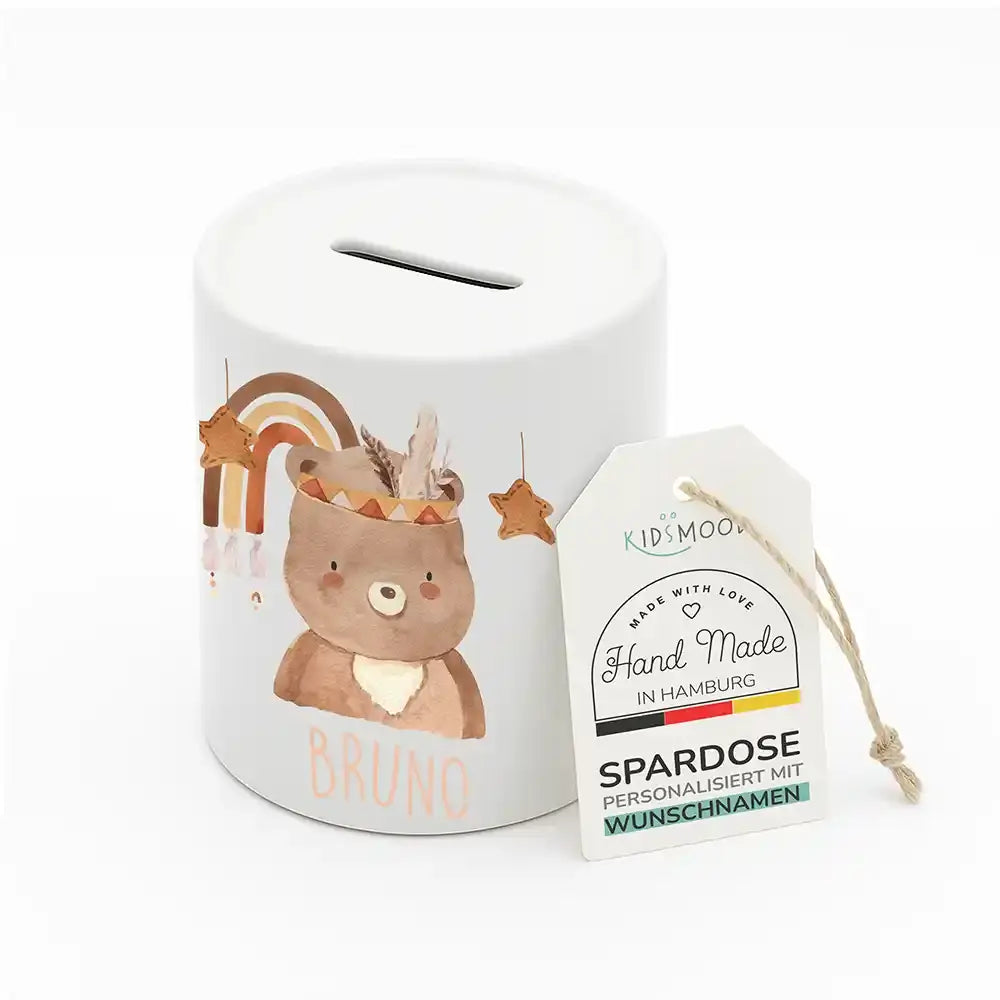 Spardose Kinder aus Keramik - Boho Bär