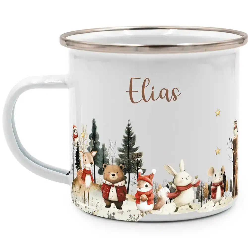 Emaille Tasse personalisiert Weihnachten - Winter Tiere