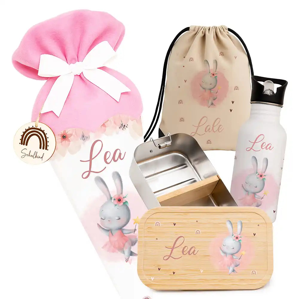 Großes Einschulungsset mit Name – Schultüte, Turnbeutel, Trinkflasche & Brotdose