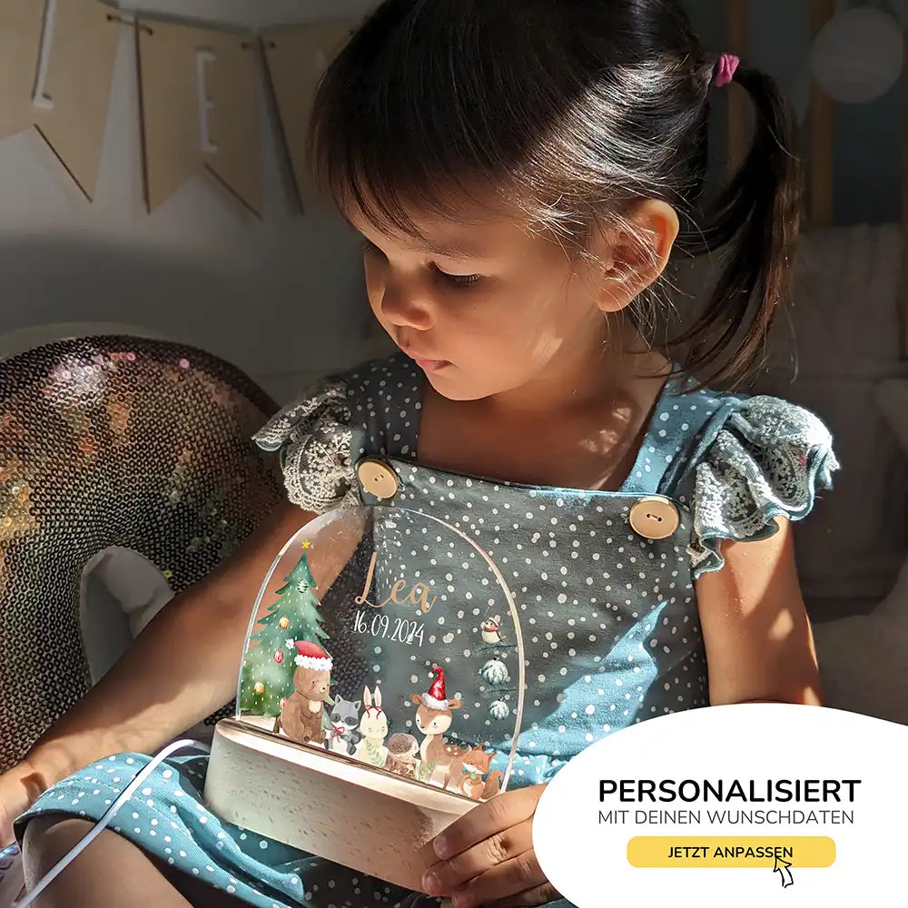 Nachtlicht Kinder personalisiert Weihnachten - Niedliche Waldtiere