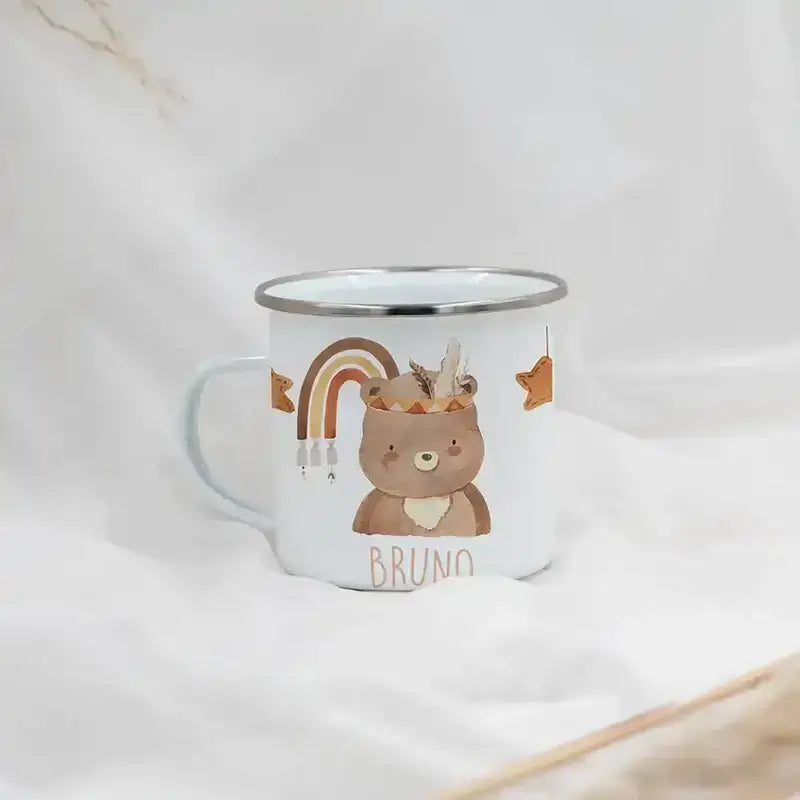 Frühstücks-Starter Set - Boho Bär: Tasse, Brettchen und Kinderteller