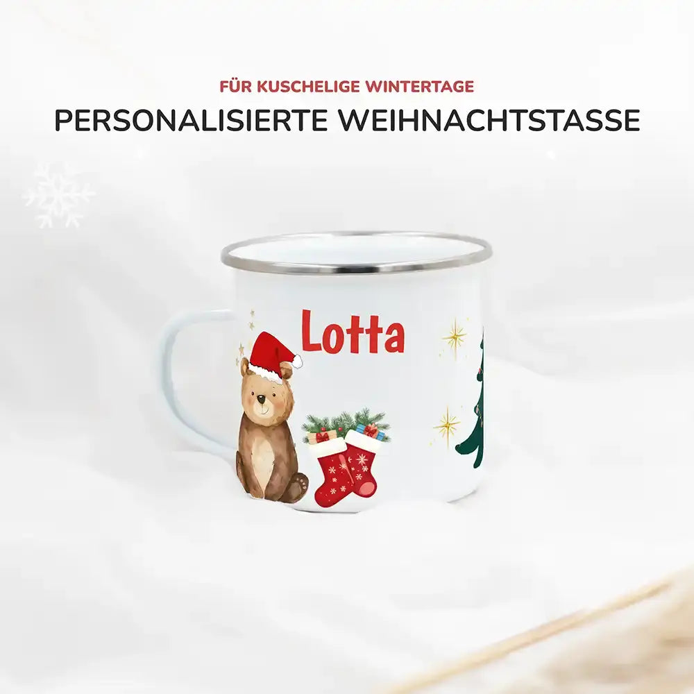 Emaille Tasse personalisiert Weihnachten - Weihnachtsbär