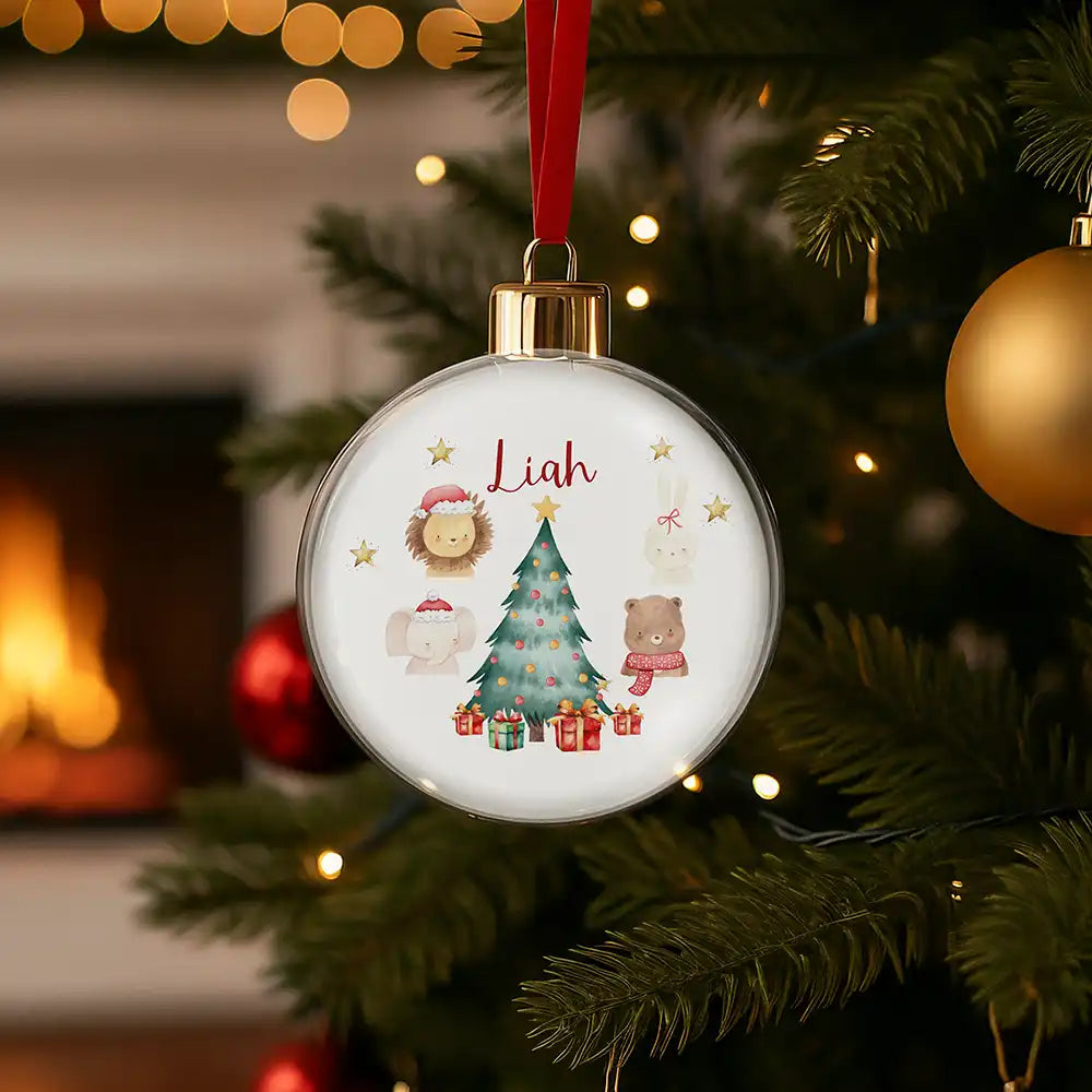 Weihnachtskugel personalisiert mit Namen - Weihnachtsbaum & Löwe