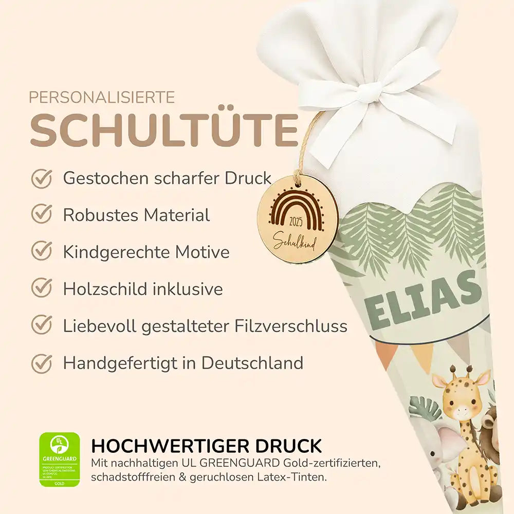 Personalisierte Schultüte mit Namen - wilde Safari