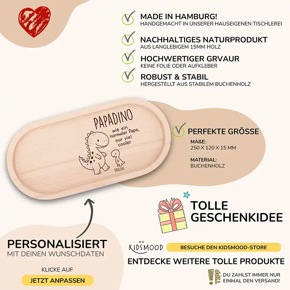 Personalisiertes Holz-Serviertablett "Papadino" 2-3 Personen - Vatertag Geschenk
