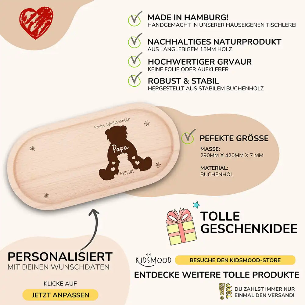 Holz-Serviertablett Papa-Weihnachtsgeschenk - Papa Bär