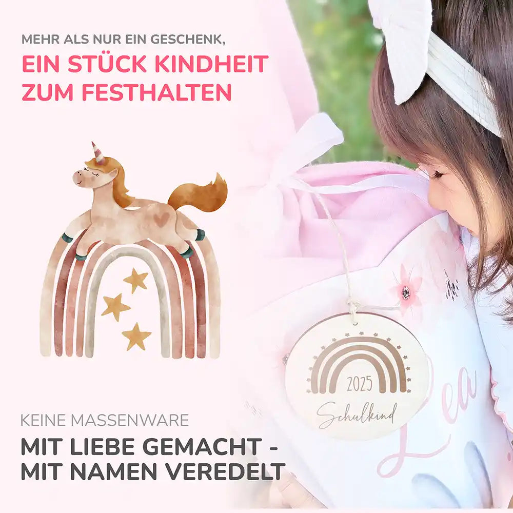 Personalisierte Schultüte mit Namen - Einhorn Boho Regenbogen & Wolken