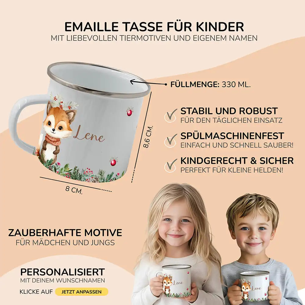 Emaille Tasse personalisiert Weihnachten - Fuchs