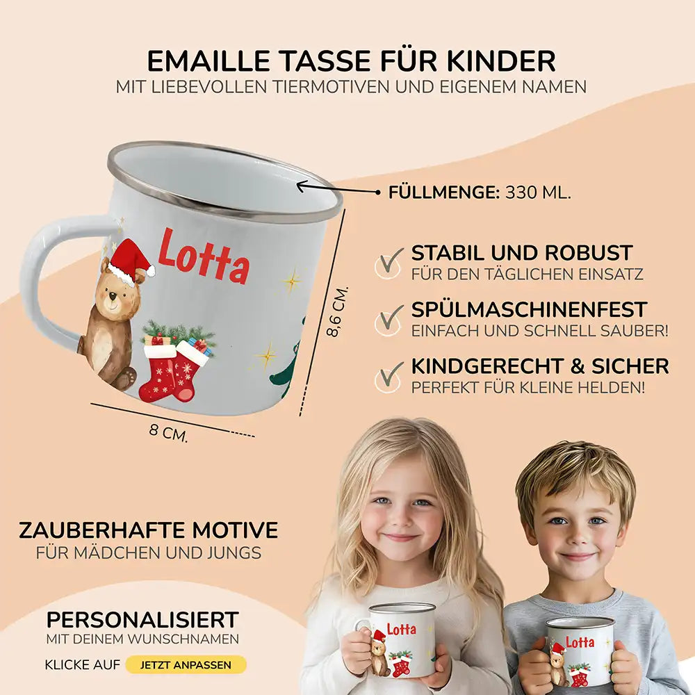 Emaille Tasse personalisiert Weihnachten - Weihnachtsbär