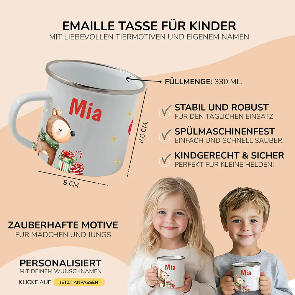Emaille Tasse personalisiert Weihnachten - Reh