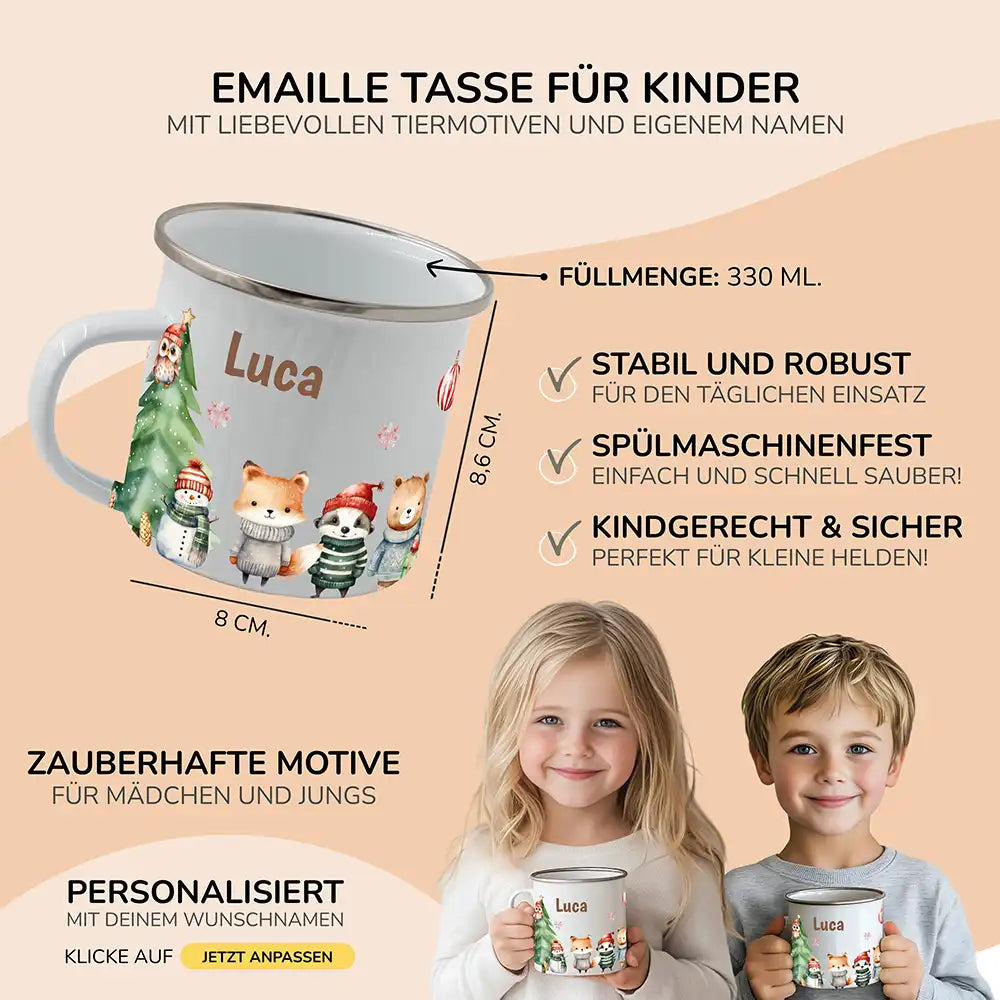 Emaille Tasse personalisiert Weihnachten - Tierfreunde