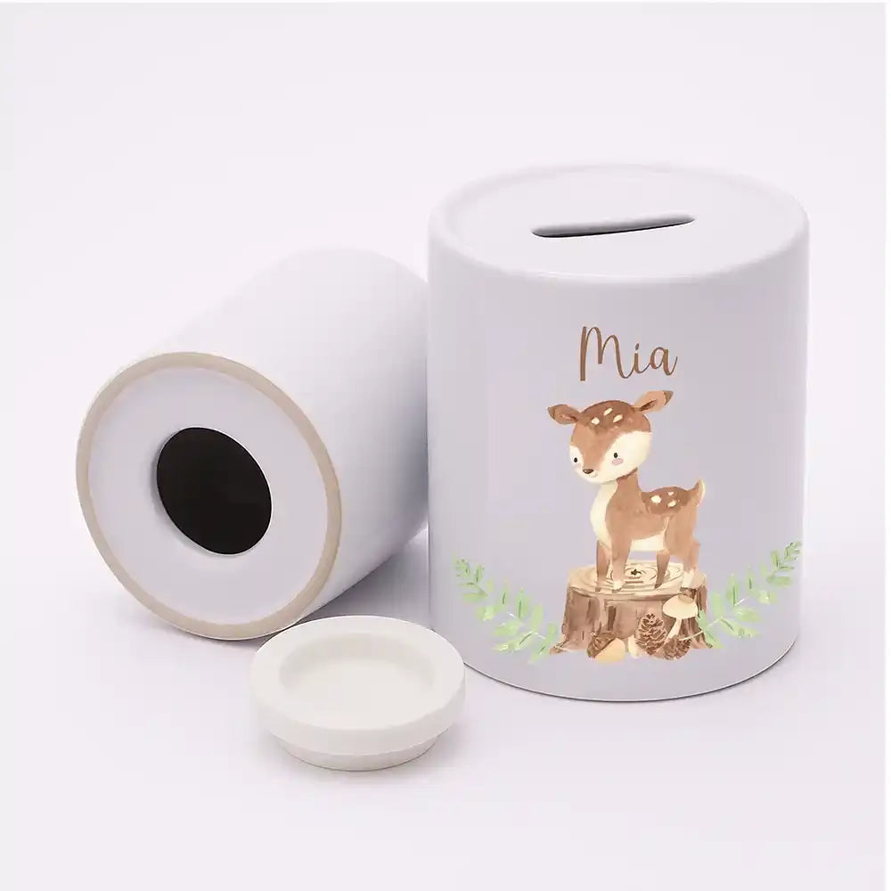 Spardose Kinder aus Keramik - Reh Waldtiere