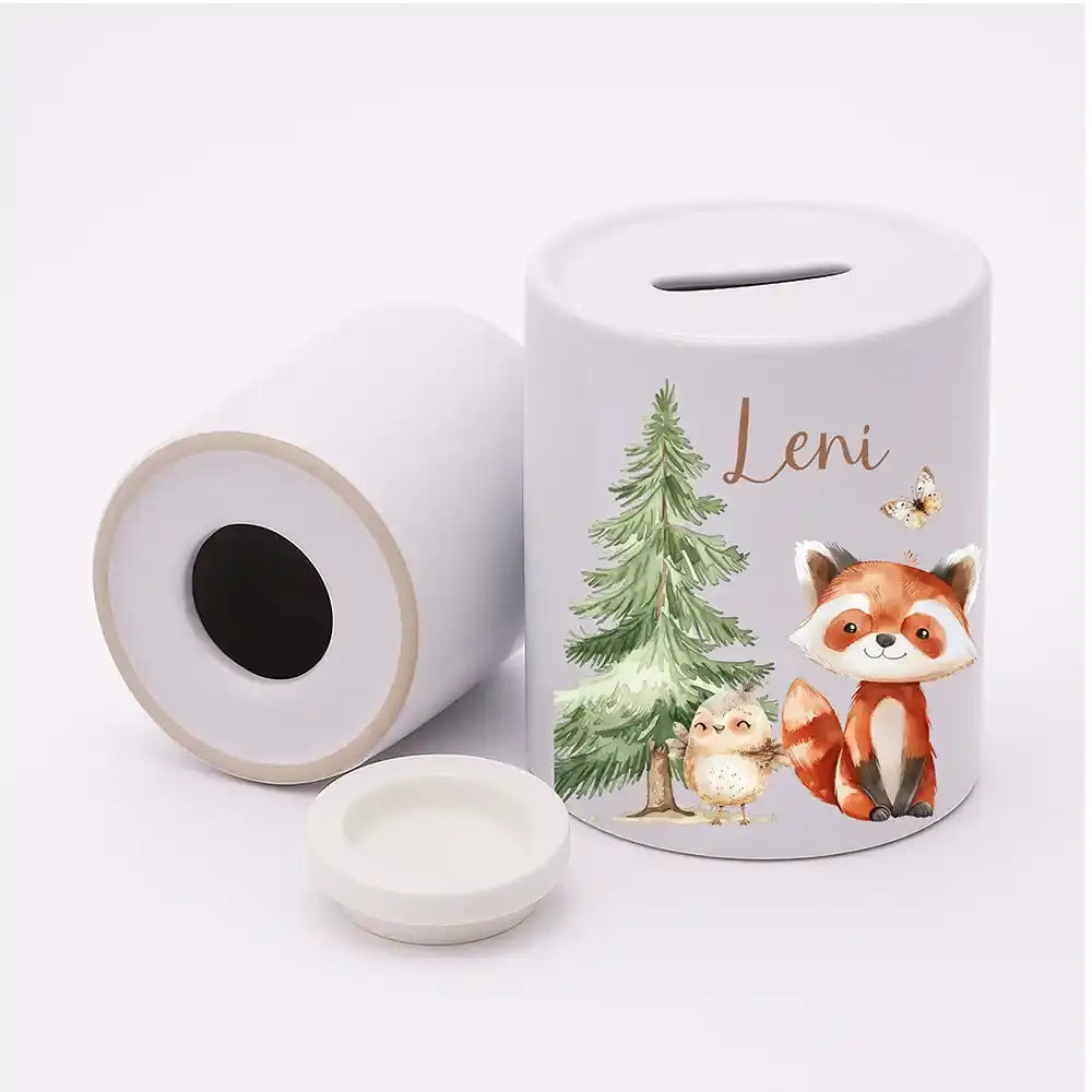 Spardose Kinder aus Keramik - Fuchs im Wald