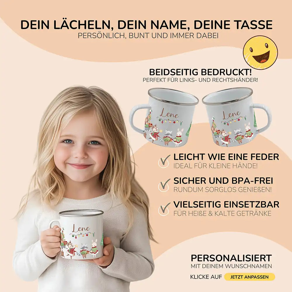 Emaille Tasse personalisiert Weihnachten - Frohe Weihnachten