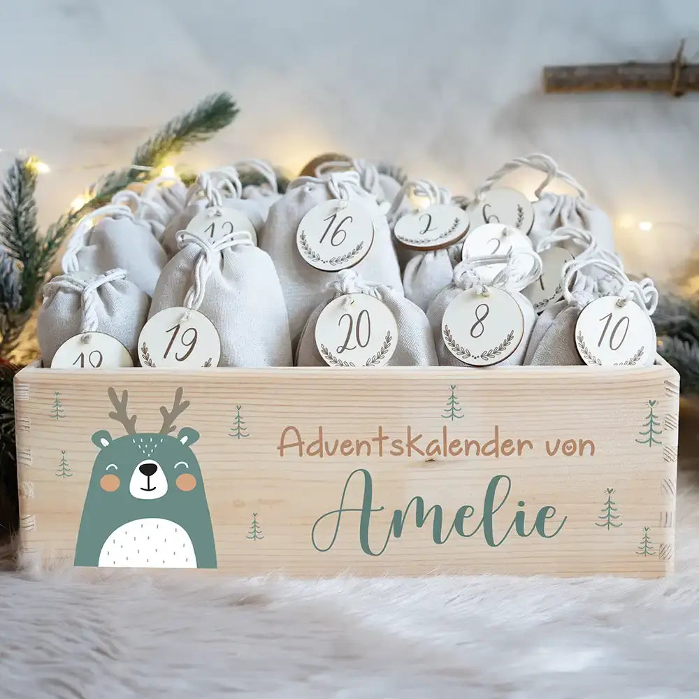 Personalisierte Adventskiste zum Befüllen - Boho Reh