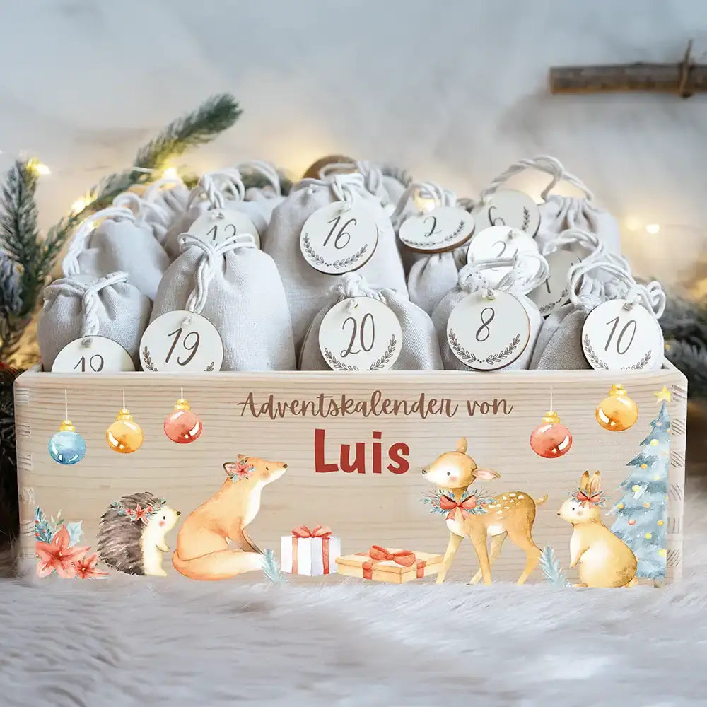 Personalisierte Adventskiste zum Befüllen - Fuchs und Reh