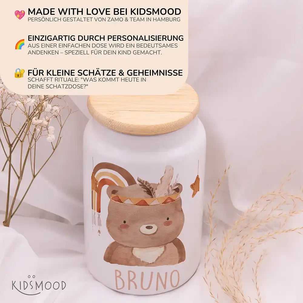 Personalisierbare Keksdose mit Name - Boho Bär