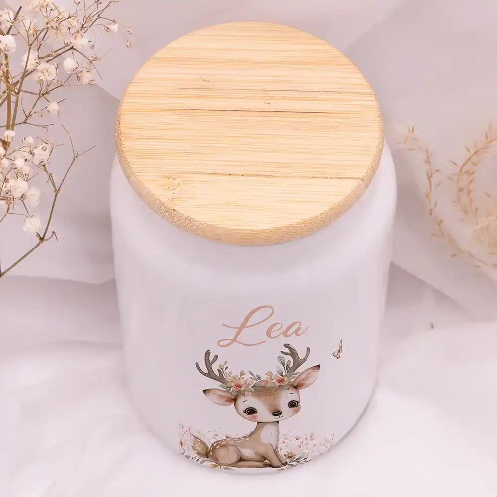 Personalisierbare Keksdose mit Name - Baby Hirsch