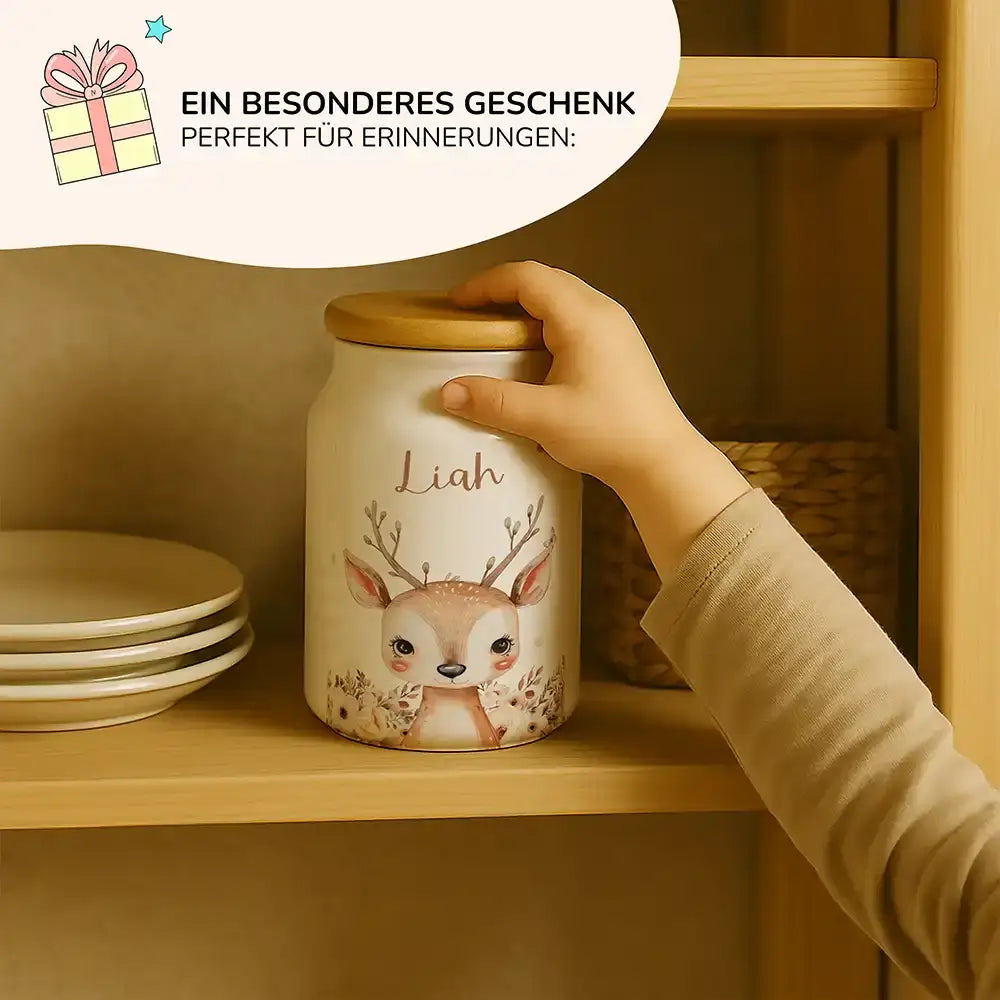 Personalisierbare Keksdose mit Name - Baby Reh