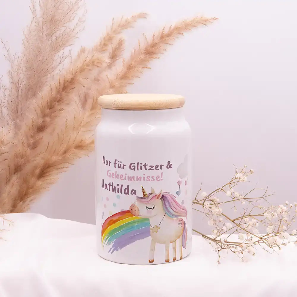 Personalisierbare Keksdose mit Name - Einhorn
