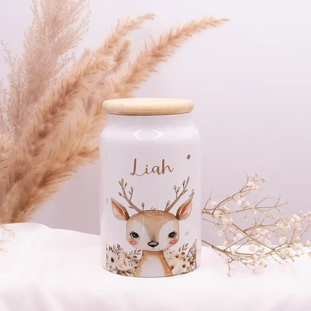 Personalisierbare Keksdose mit Name - Baby Reh