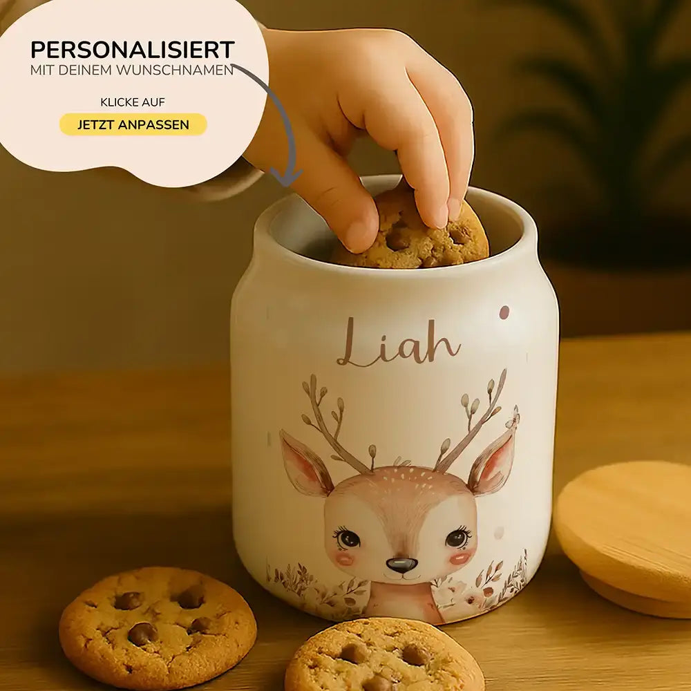 Personalisierbare Keksdose mit Name - Baby Reh