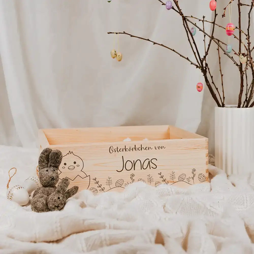 Osterkiste Holz personalisiert - Kükenfest