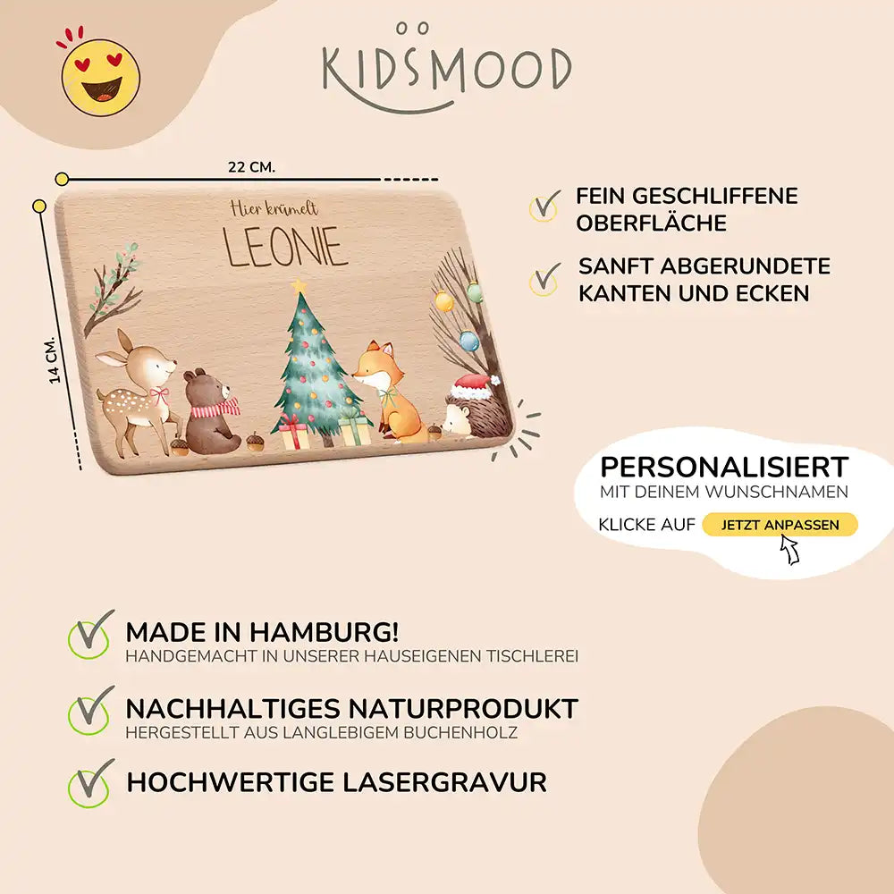 Weihnachts-Set Frühstücksbrettchen + Emaille Tasse - Fuchs am Weihnachtsbaum