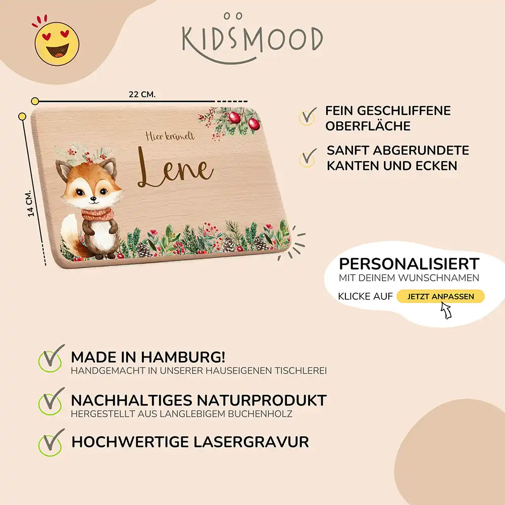 Weihnachts-Set Frühstücksbrettchen + Emaille Tasse - Baby Fuchs