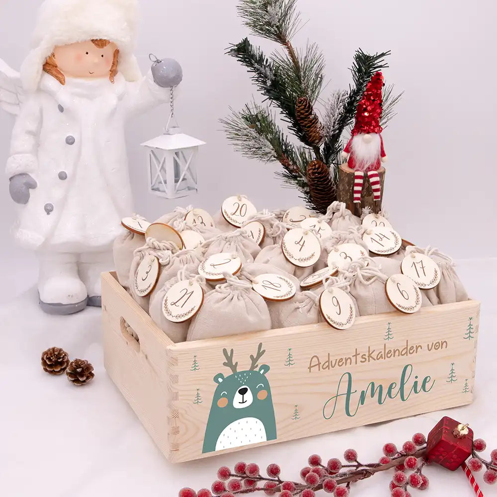 Personalisierte Adventskiste zum Befüllen - Boho Reh