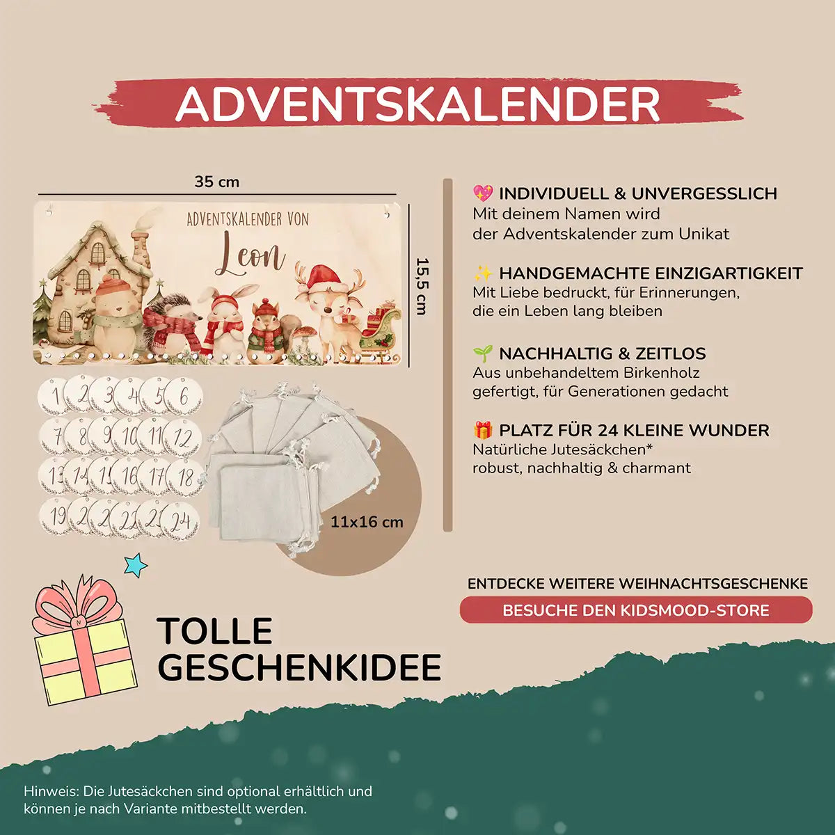 Personalisierbarer Adventskalender farbig - Fröhliche Tierfamilie
